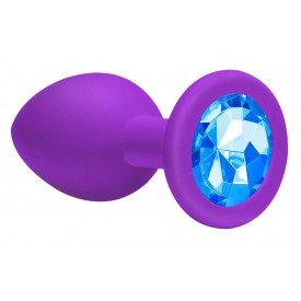 Большая фиолетовая анальная пробка Emotions Cutie Large с голубым кристаллом - 10 см.